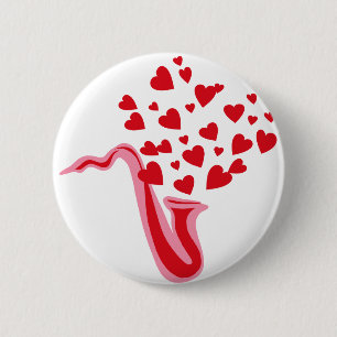 Badge Rond 5 Cm Coeurs saxophones