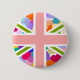 Badge Rond 5 Cm Coeurs Union Jack d'arc-en-ciel