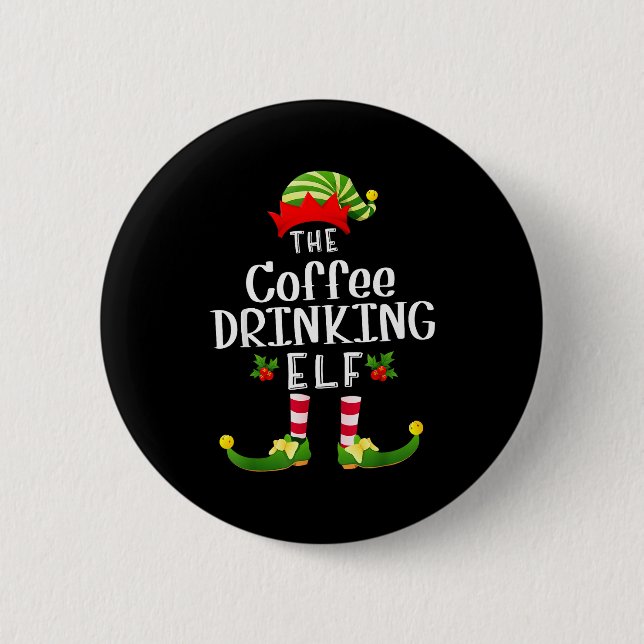 Badge Rond 5 Cm Coffee Drinking Christmas Elf Matching Pajama X-ma (Devant)