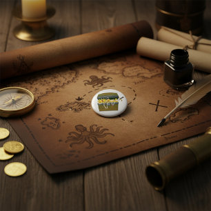 Badge Rond 5 Cm Coffre au trésor de pirate avec bijoux et épée