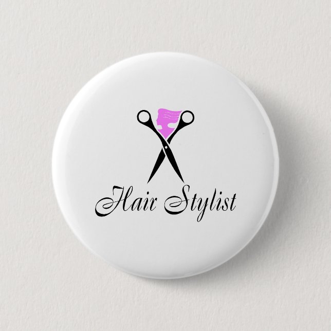Badge Rond 5 Cm Coiffeur (ciseaux/rose) (Devant)