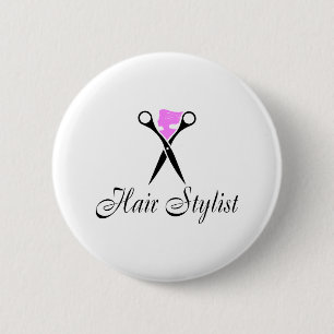 Badge Rond 5 Cm Coiffeur (rose/ciseaux)