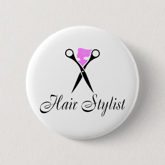 Badge Rond 5 Cm Coiffeur (rose/ciseaux)