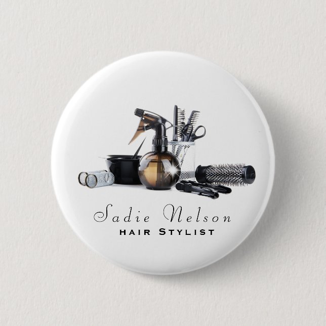 Badge Rond 5 Cm Coiffeuse Salon Outils Beauté Business (Devant)