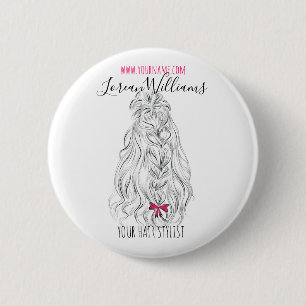 Badge Rond 5 Cm Coiffure moderne Noir Blanc Vave Cheveux Rose Bow