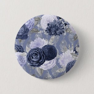 Badge Rond 5 Cm Col cravate de mariage floral bleu poussiéreux et