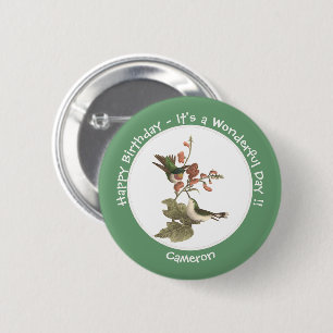 Badge Rond 5 Cm Colibri à gorge rubis, anniversaire ou autre