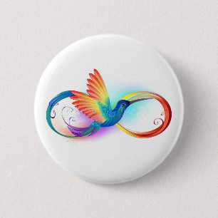 Badge Rond 5 Cm Colibri arc-en-ciel avec symbole Infinity
