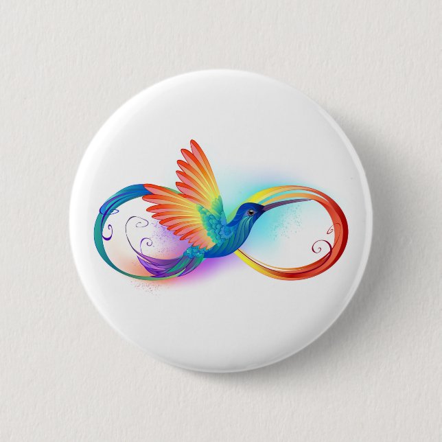 Badge Rond 5 Cm Colibri arc-en-ciel avec symbole Infinity (Devant)
