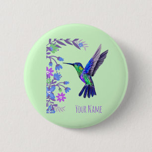 Badge Rond 5 Cm Colibri Design Fleurs Botaniques Amateurs d'oiseau