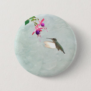 Badge Rond 5 Cm Colibri et Fuschia