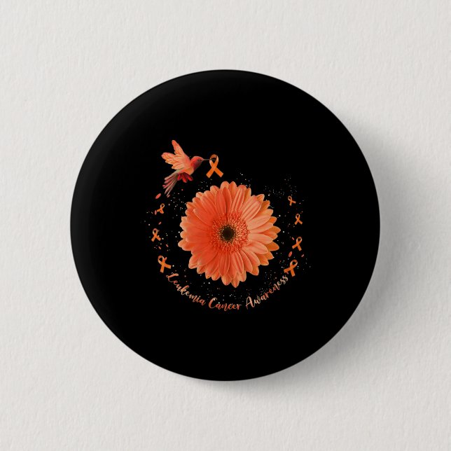 Badge Rond 5 Cm Colibri Orange Tournesol Leucémie Cancer Aware (Devant)