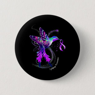 Badge Rond 5 Cm Colibri tenant pourpre Ribbon Epilepsie