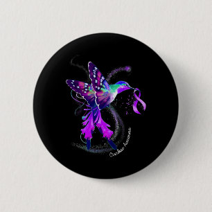 Badge Rond 5 Cm Colibri tenant un surdosage du ruban pourpre