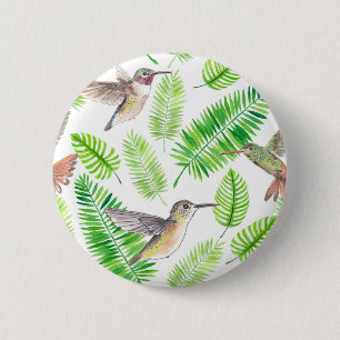 Badge Rond 5 Cm Colibris et feuilles tropicaux