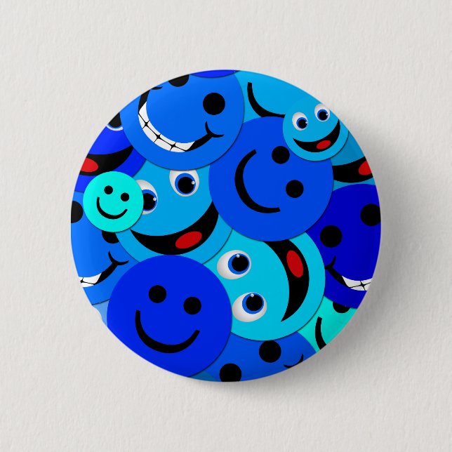 BADGE ROND 5 CM COLLAGE BLEU DE SMILEY (Devant)