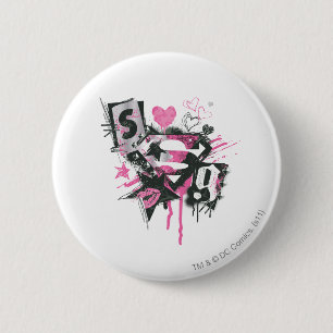 Badge Rond 5 Cm Collage de flaques et de griffonnages de Supergirl