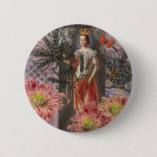 Badge Rond 5 Cm Collage de la déesse céleste Vierge : Céleste vint (Devant)