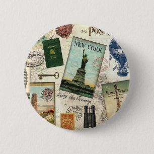 Badge Rond 5 Cm collage de voyage vintage moderne
