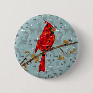 Badge Rond 5 Cm Collage d'oiseau Cardinal de Noël