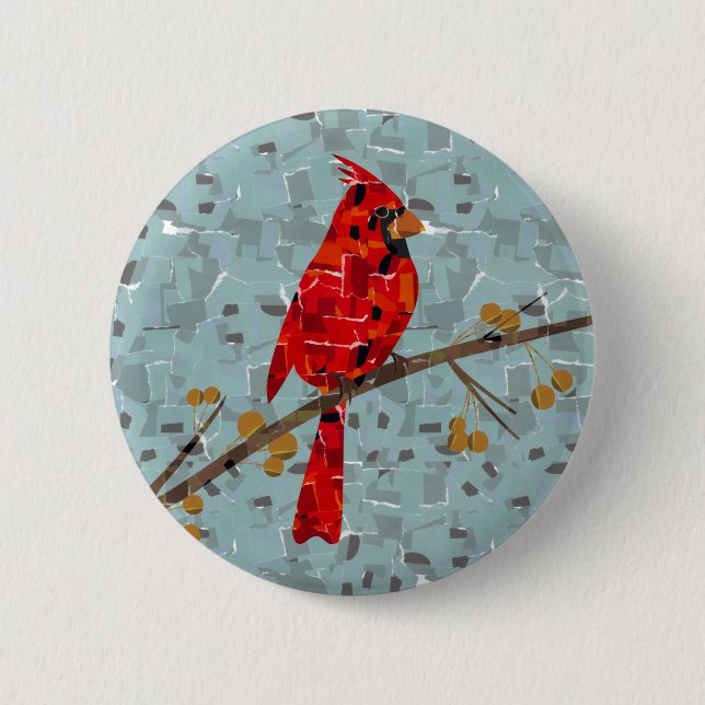 Badge Rond 5 Cm Collage d'oiseau Cardinal de Noël (Devant)