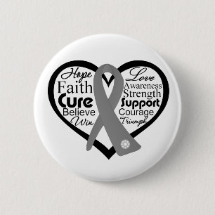 Badge Rond 5 Cm Collage du ruban du coeur du cancer du cerveau