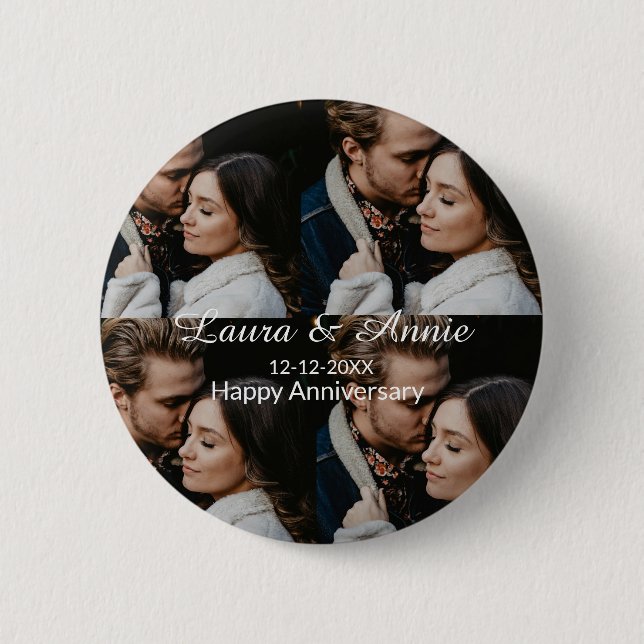 Badge Rond 5 Cm Collage photo joyeux anniversaire nom date simple  (Devant)