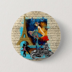 Badge Rond 5 Cm Collage romantique vintage Paris