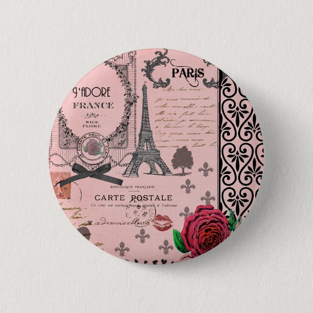 Badge Rond 5 Cm Collage vintage Pink Paris (Devant)