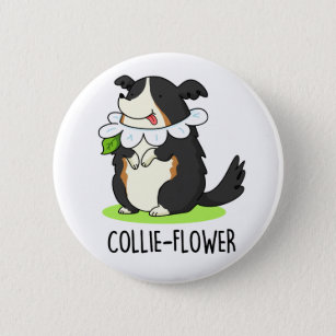 Badge Rond 5 Cm Collie-flower Funny Bordure Collie Chien Pun