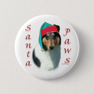 Badge Rond 5 Cm Collie (lisse) Père Noël Paws