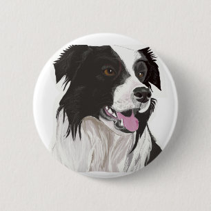 Badge Rond 5 Cm Collie noire et blanche avec les yeux Brown