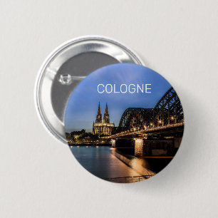 Badge Rond 5 Cm Cologne Cityscape Allemagne Dom Souvenir de nuit