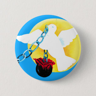 Badge Rond 5 Cm Colombe blanche de paix, de Sun jaune, de mur, de