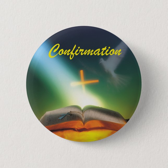 Badge Rond 5 Cm Colombe de confirmation, Bible, Croix (Devant)