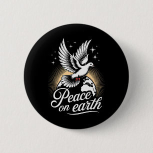Badge Rond 5 Cm Colombe de la paix sur terre et globe Noël paisibl
