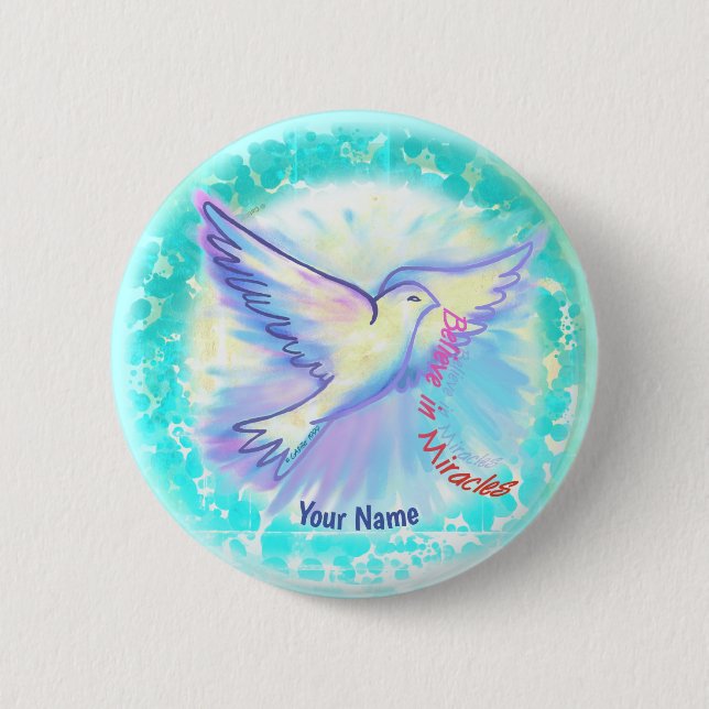 Badge Rond 5 Cm Colombe des miracles chrétiens  (Devant)