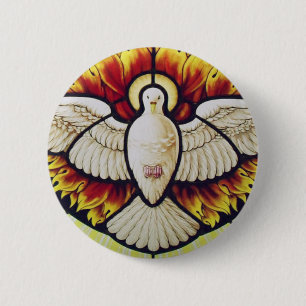 Badge Rond 5 Cm colombe du Saint-Esprit vitrail