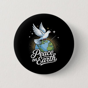 Badge Rond 5 Cm Colombe et globe de la foi de Noël Paix sur Terre