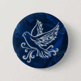 Badge Rond 5 Cm Colombe sur l'aluminium bleu