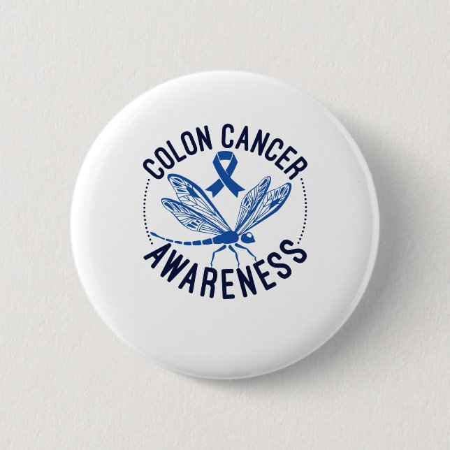 Badge Rond 5 Cm Colon Cancer Awareness Dragonfly Blue Ribbon (Devant)