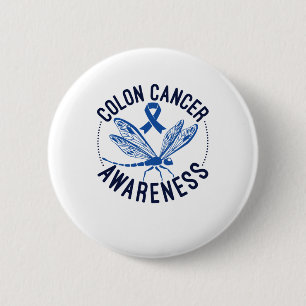 Badge Rond 5 Cm Colon Cancer Awareness Dragonfly Blue Ribbon