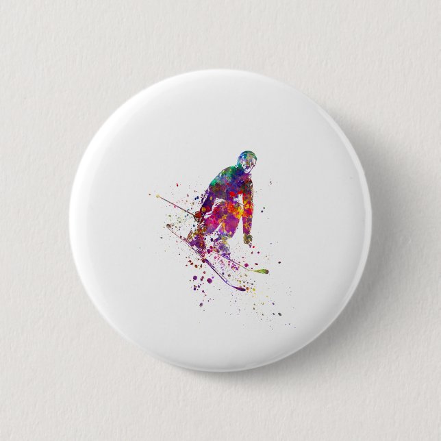Badge Rond 5 Cm color d'eau skier (Devant)