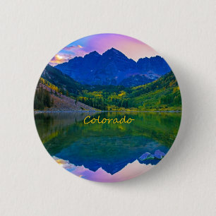 Badge Rond 5 Cm Colorado Montagnes Rocheuses et le lac