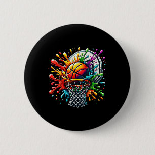Badge Rond 5 Cm Coloré Basketball Teinture Couleur Splash Hoop Net