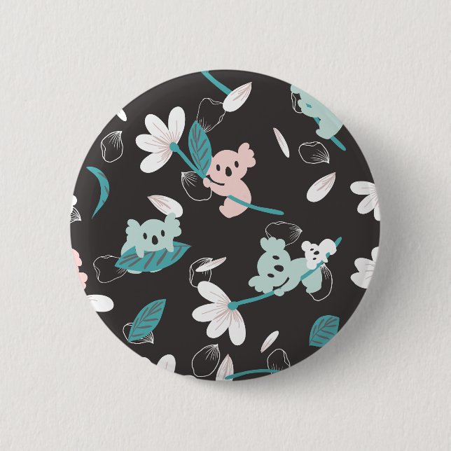 Badge Rond 5 Cm Coloré Koala Motif mignon animal et floral (Devant)