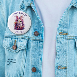 Badge Rond 5 Cm Coloré Pastel Bunny de Pâques & Florales d'aquarel