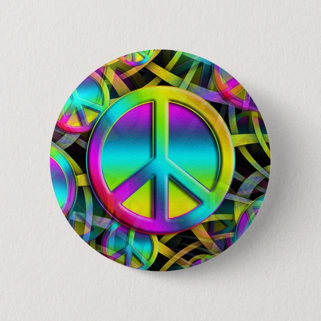 Badge Rond 5 Cm Coloré PEACE motif sans faille + vos idées (Devant)