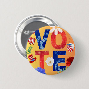 Badge Rond 5 Cm Colorée Vote American Flag Flower Eagle