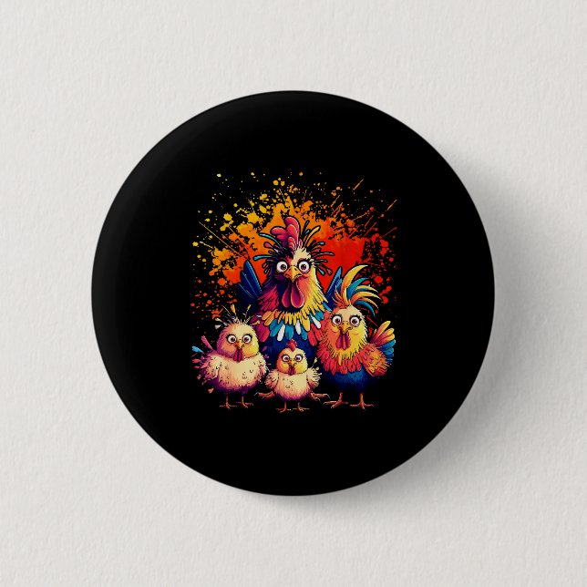 Badge Rond 5 Cm Colorful Funny Chicken Art  (Devant)